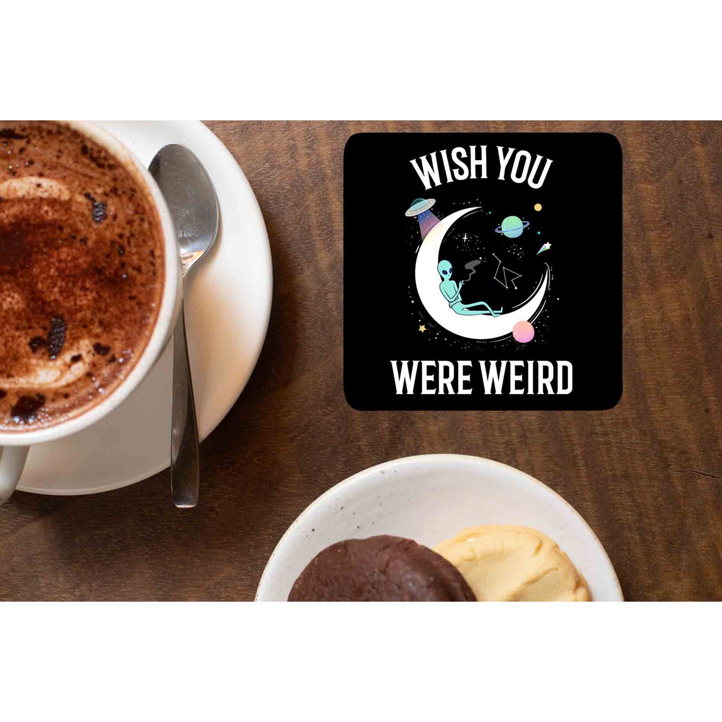 printed wish you were weird coasters wooden table cups indian printed graphic stylish buy online india the banyan tee tbt men women girls boys unisex