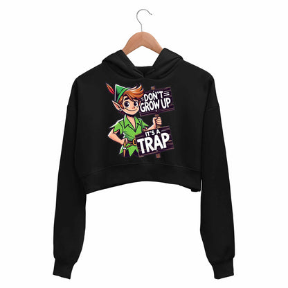printed don't grow up crop hoodie hooded sweatshirt upper winterwear printed graphic stylish buy online india the banyan tee tbt men women girls boys unisex black