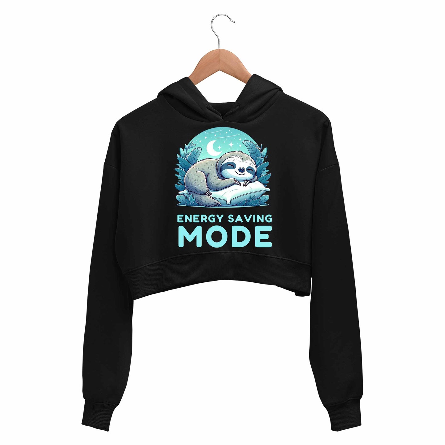 printed energy saving mode crop hoodie hooded sweatshirt upper winterwear printed graphic stylish buy online india the banyan tee tbt men women girls boys unisex black