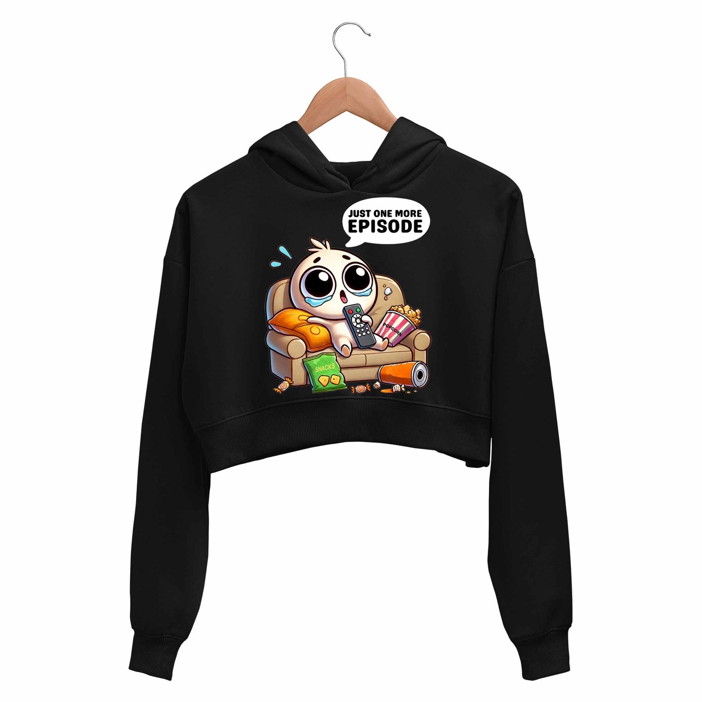 printed one more episode crop hoodie hooded sweatshirt upper winterwear printed graphic stylish buy online india the banyan tee tbt men women girls boys unisex black