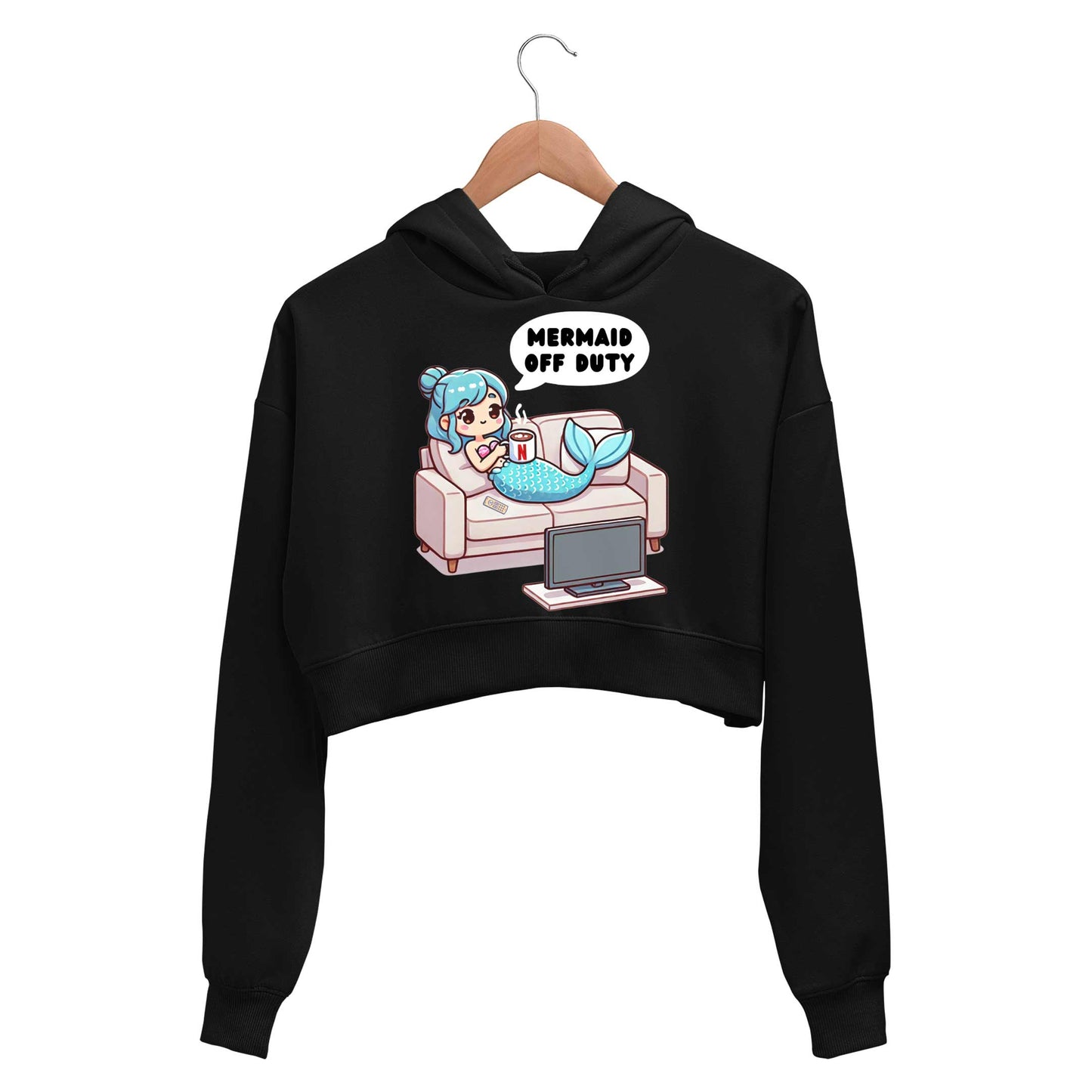 printed mermaid off duty crop hoodie hooded sweatshirt upper winterwear printed graphic stylish buy online india the banyan tee tbt men women girls boys unisex black