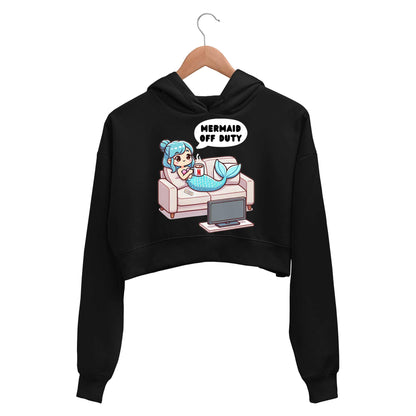 printed mermaid off duty crop hoodie hooded sweatshirt upper winterwear printed graphic stylish buy online india the banyan tee tbt men women girls boys unisex black