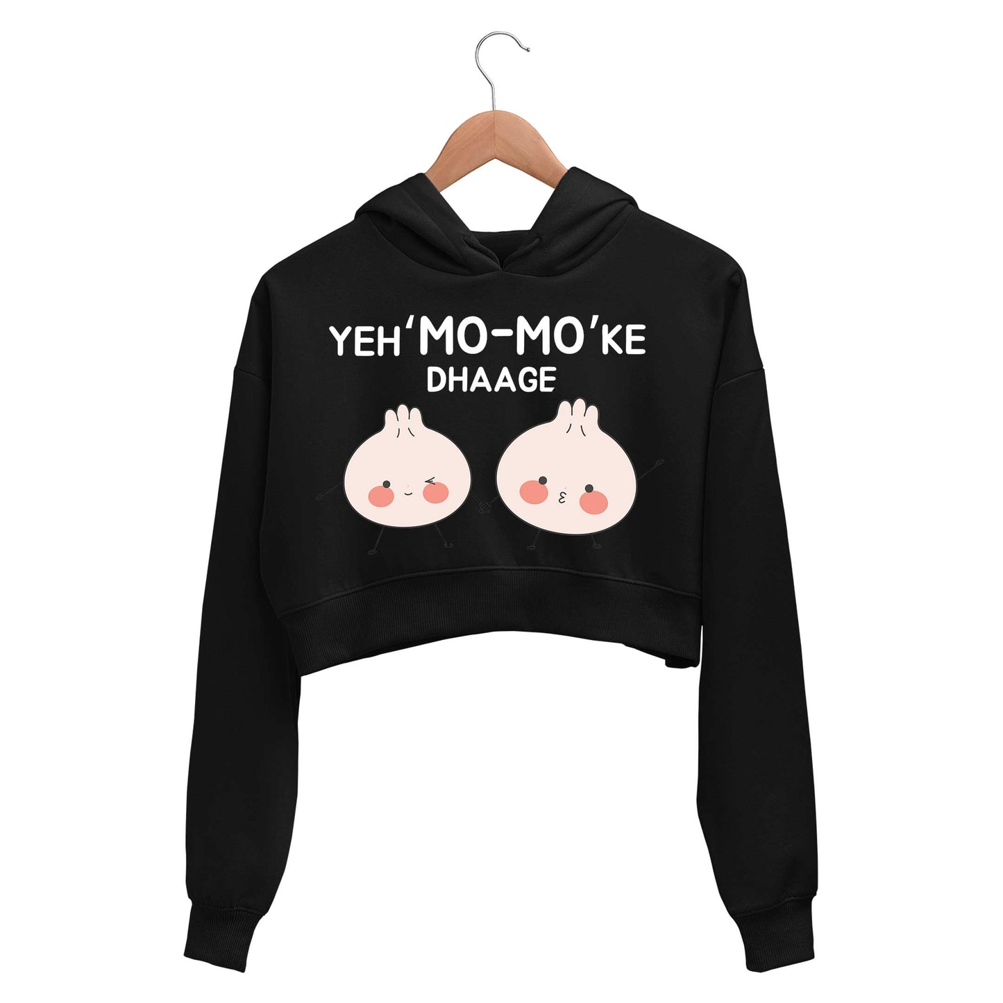 printed mo mo ke dhaage crop hoodie hooded sweatshirt upper winterwear printed graphic stylish buy online india the banyan tee tbt men women girls boys unisex black