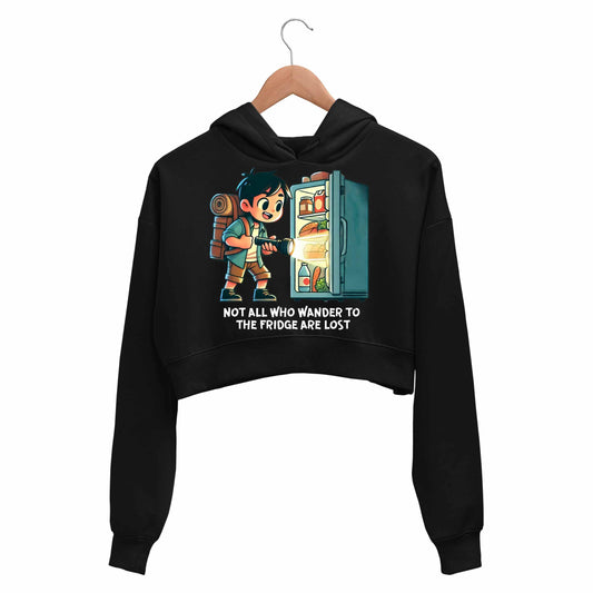 printed not all who wander crop hoodie hooded sweatshirt upper winterwear printed graphic stylish buy online india the banyan tee tbt men women girls boys unisex black