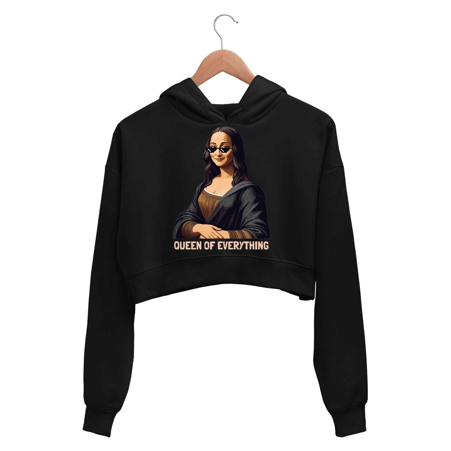 printed queen of everything crop hoodie hooded sweatshirt upper winterwear printed graphic stylish buy online india the banyan tee tbt men women girls boys unisex black