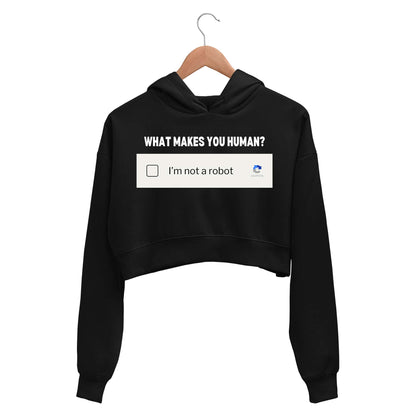printed what makes you human crop hoodie hooded sweatshirt upper winterwear printed graphic stylish buy online india the banyan tee tbt men women girls boys unisex black
