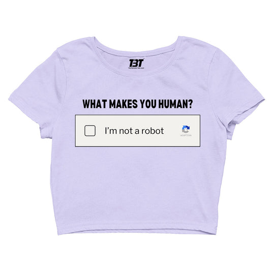 printed what makes you human crop top printed graphic stylish buy online united states of america usa the banyan tee tbt men women girls boys unisex s