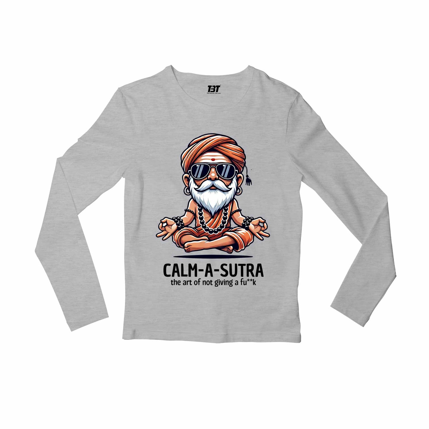 printed calm a sutra full sleeves long sleeves printed graphic stylish buy online india the banyan tee tbt men women girls boys unisex gray
