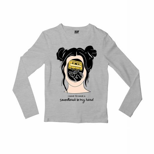 printed soundtrack in my head full sleeves long sleeves printed graphic stylish buy online india the banyan tee tbt men women girls boys unisex gray