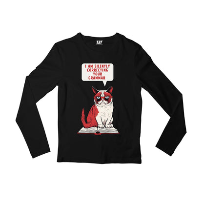 printed silently correcting your grammar full sleeves long sleeves printed graphic stylish buy online india the banyan tee tbt men women girls boys unisex black