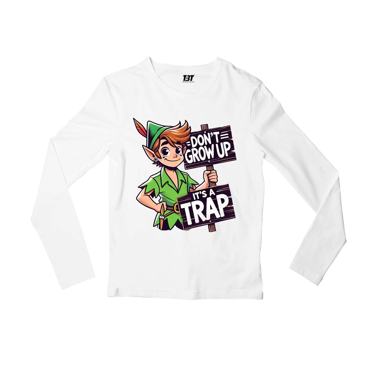 printed don't grow up full sleeves long sleeves printed graphic stylish buy online india the banyan tee tbt men women girls boys unisex white