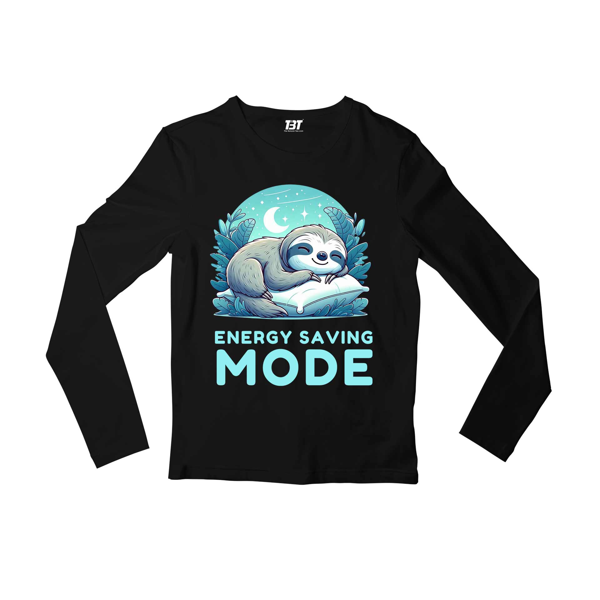 printed energy saving mode full sleeves long sleeves printed graphic stylish buy online india the banyan tee tbt men women girls boys unisex black