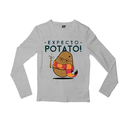 printed expecto potato full sleeves long sleeves printed graphic stylish buy online india the banyan tee tbt men women girls boys unisex gray