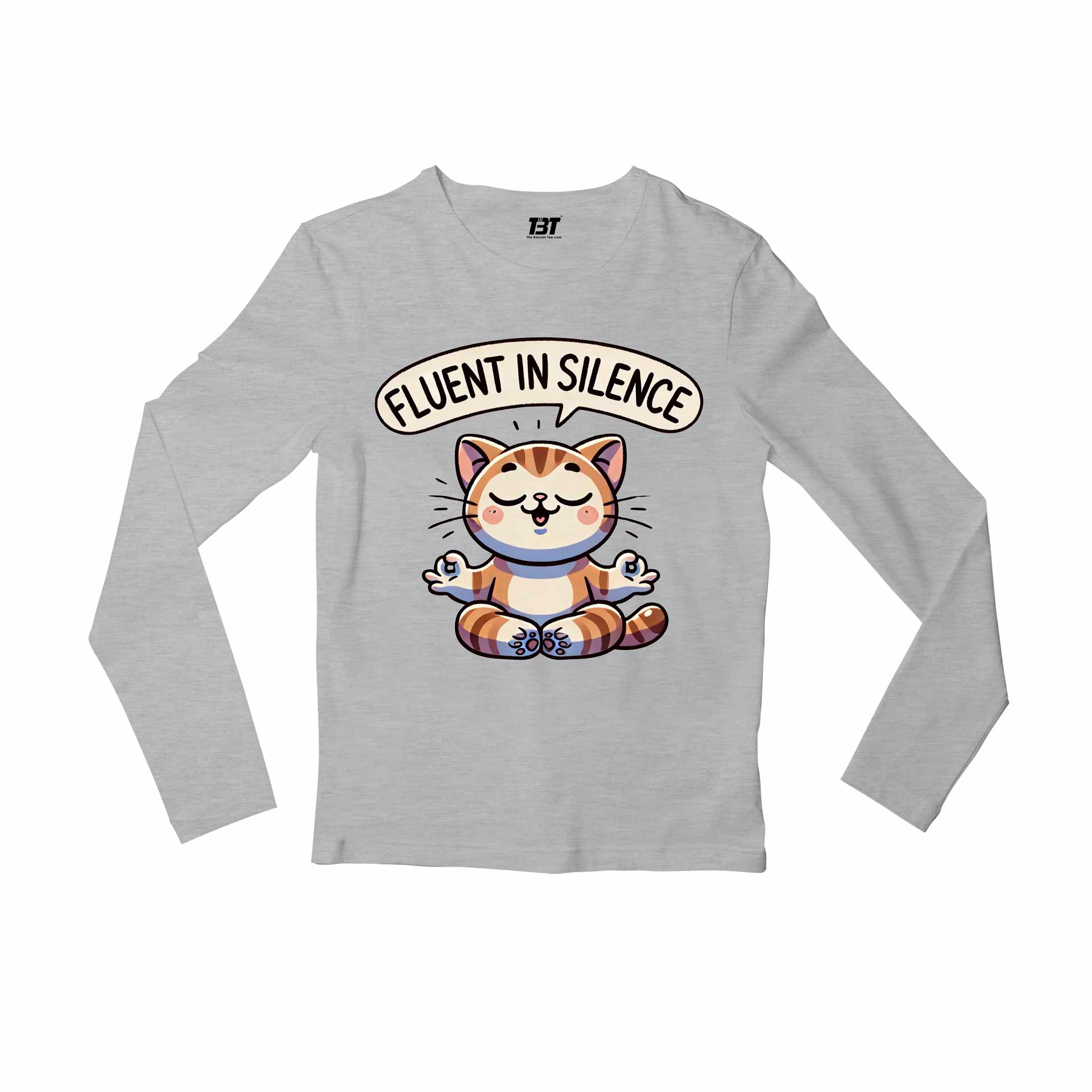 printed fluent in silence full sleeves long sleeves printed graphic stylish buy online india the banyan tee tbt men women girls boys unisex gray