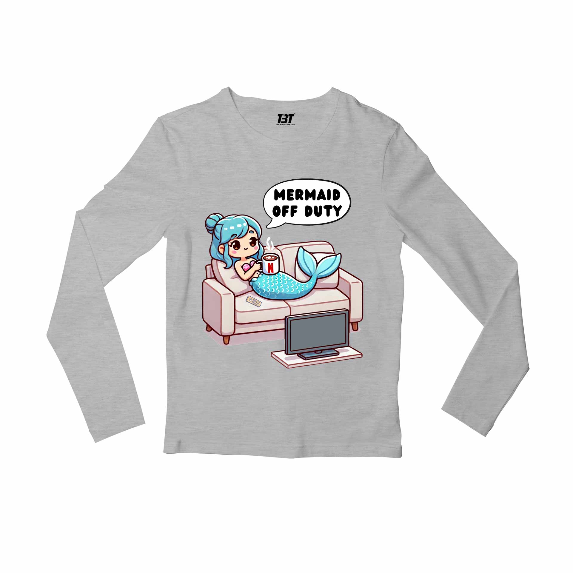 printed mermaid off duty full sleeves long sleeves printed graphic stylish buy online india the banyan tee tbt men women girls boys unisex gray