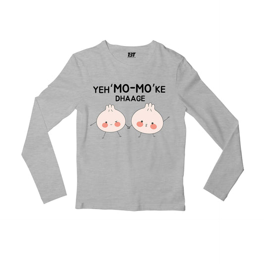 printed mo mo ke dhaage full sleeves long sleeves printed graphic stylish buy online india the banyan tee tbt men women girls boys unisex gray