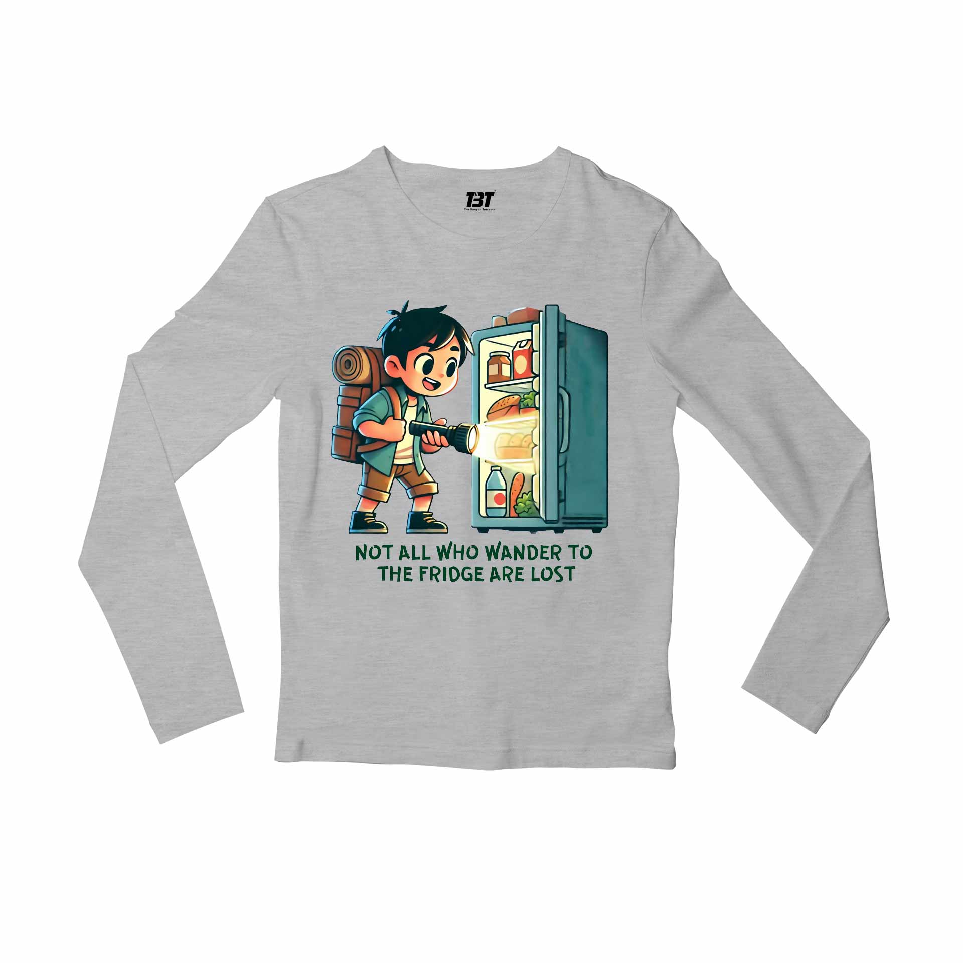printed not all who wander full sleeves long sleeves printed graphic stylish buy online india the banyan tee tbt men women girls boys unisex gray