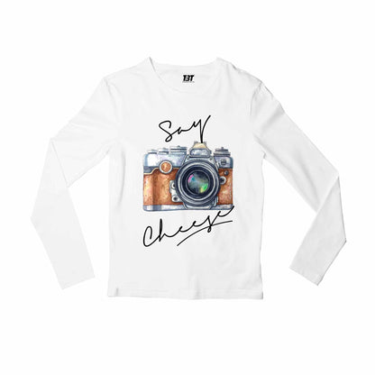 printed say cheese full sleeves long sleeves printed graphic stylish buy online india the banyan tee tbt men women girls boys unisex white