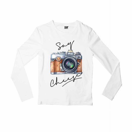 printed say cheese full sleeves long sleeves printed graphic stylish buy online india the banyan tee tbt men women girls boys unisex white