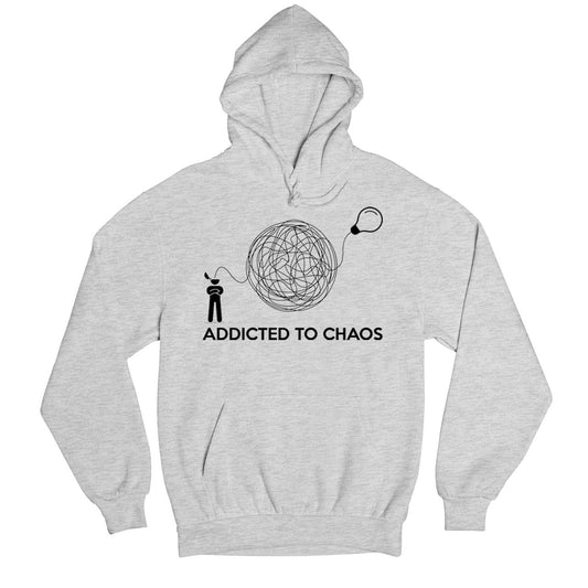 printed addicted to chaos hoodie hooded sweatshirt winterwear printed graphic stylish buy online united states usa the banyan tee tbt men women girls boys unisex gray