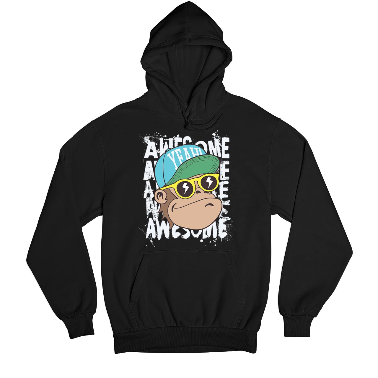 printed awesome chimp hoodie hooded sweatshirt winterwear printed graphic stylish buy online united states usa the banyan tee tbt men women girls boys unisex black