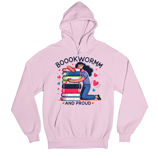 printed bookworm and proud hoodie hooded sweatshirt winterwear printed graphic stylish buy online united states usa the banyan tee tbt men women girls boys unisex baby pink