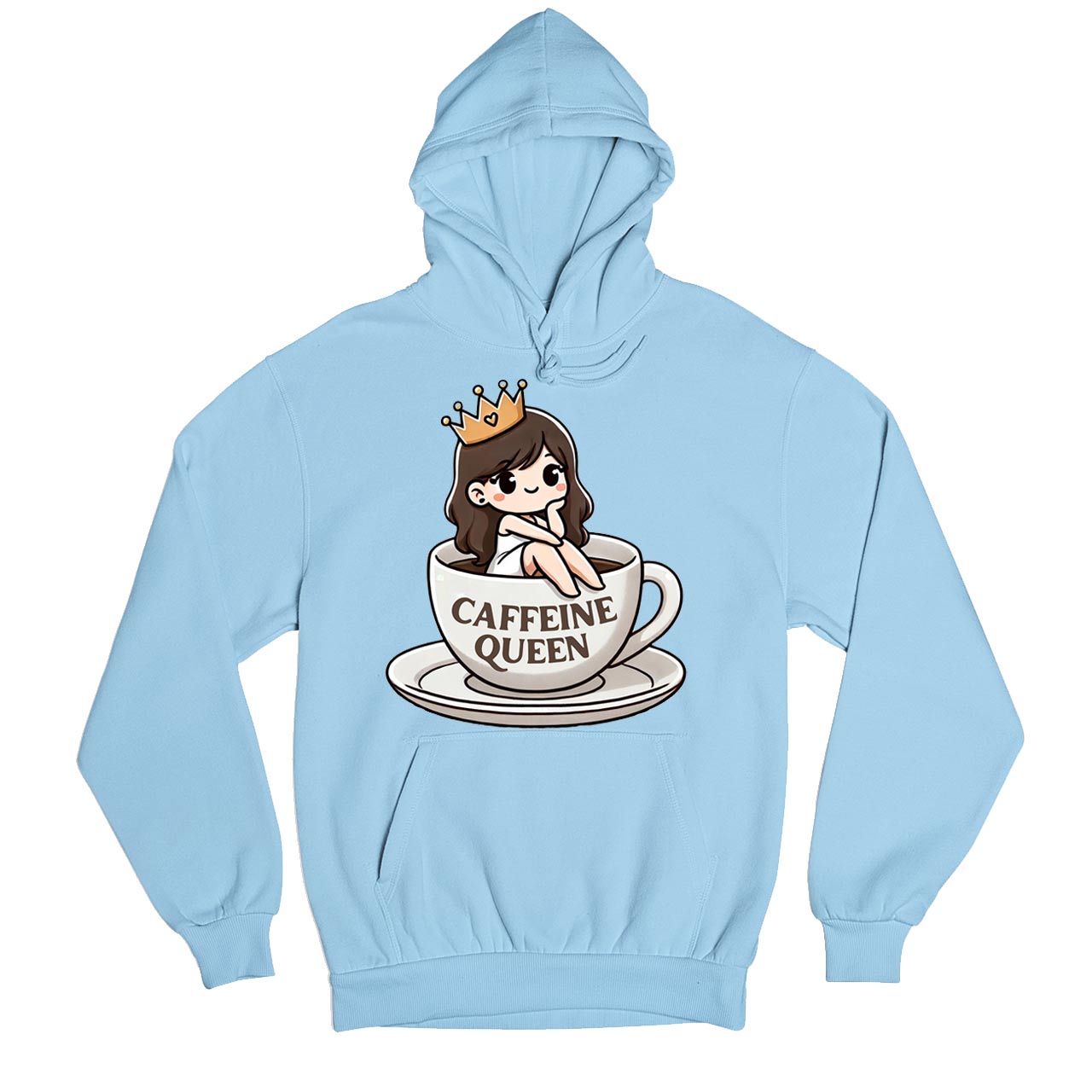 printed caffeine queen hoodie hooded sweatshirt winterwear printed graphic stylish buy online united states usa the banyan tee tbt men women girls boys unisex baby blue