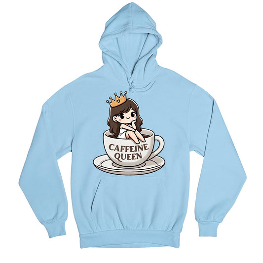 printed caffeine queen hoodie hooded sweatshirt winterwear printed graphic stylish buy online united states usa the banyan tee tbt men women girls boys unisex baby blue