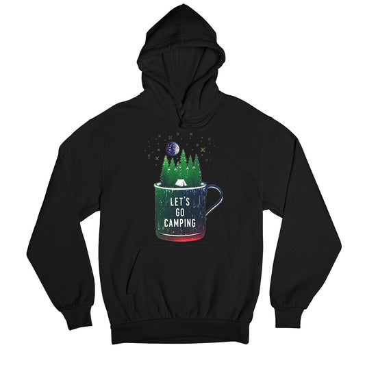printed let's go camping hoodie hooded sweatshirt winterwear printed graphic stylish buy online united states usa the banyan tee tbt men women girls boys unisex black