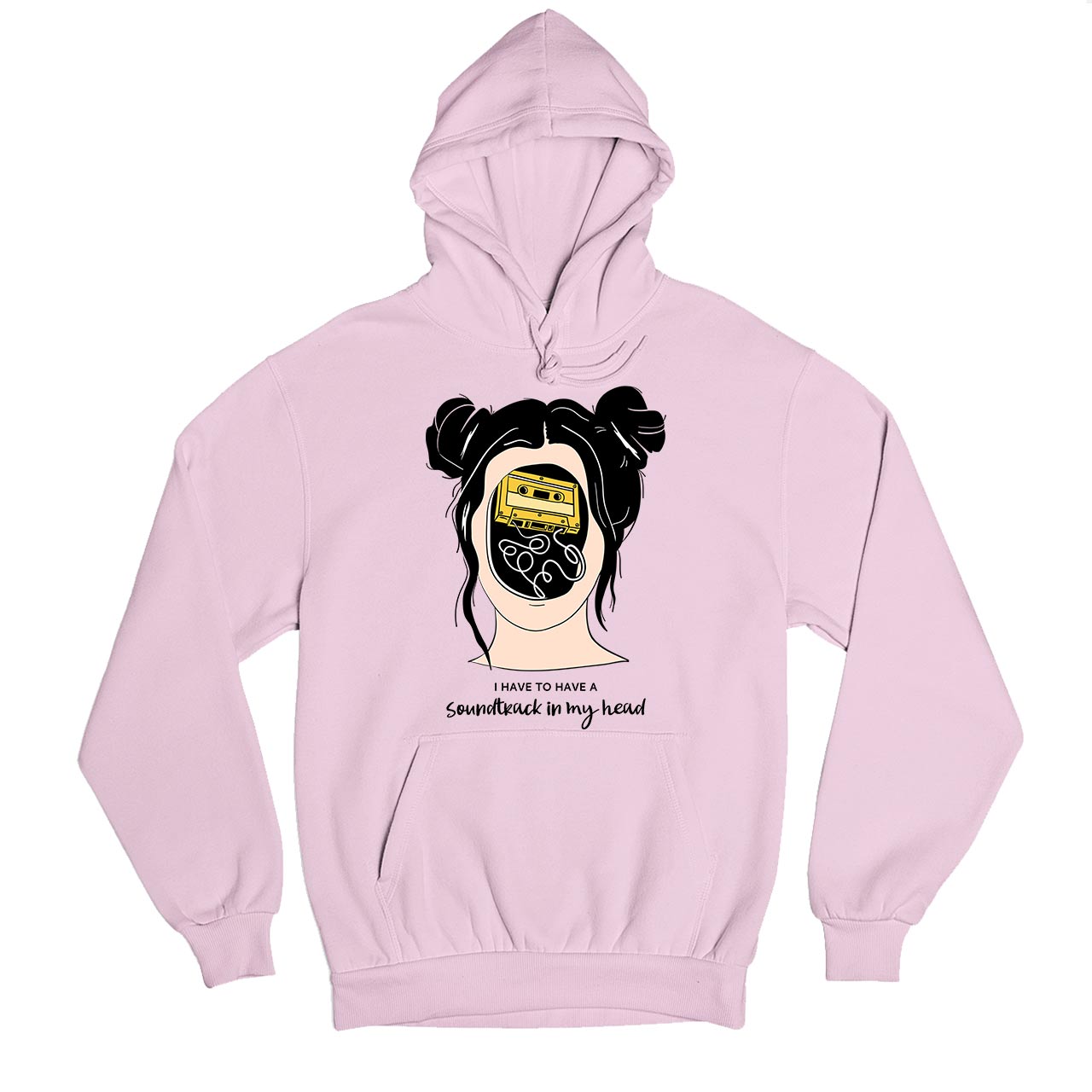 printed soundtrack in my head hoodie hooded sweatshirt winterwear printed graphic stylish buy online united states usa the banyan tee tbt men women girls boys unisex baby pink