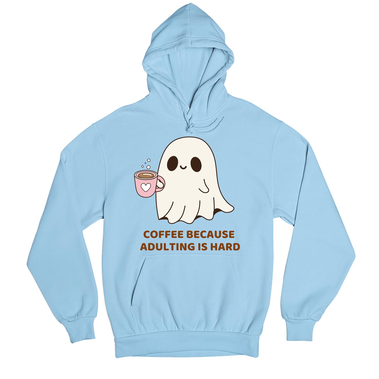printed coffee because adulting is hard hoodie hooded sweatshirt winterwear printed graphic stylish buy online united states usa the banyan tee tbt men women girls boys unisex baby blue