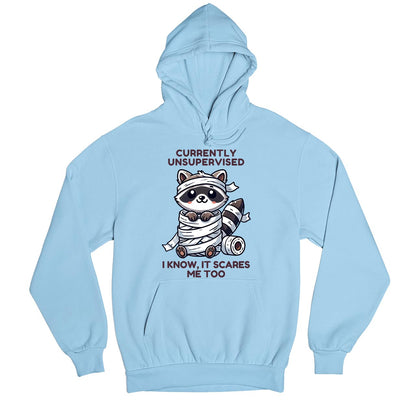 printed currently unsupervised hoodie hooded sweatshirt winterwear printed graphic stylish buy online united states usa the banyan tee tbt men women girls boys unisex baby blue