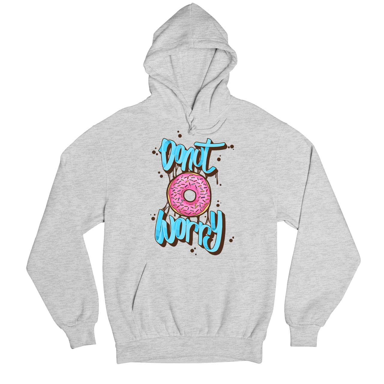 printed donut worry hoodie hooded sweatshirt winterwear printed graphic stylish buy online united states usa the banyan tee tbt men women girls boys unisex gray