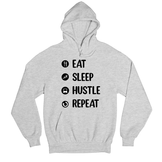 printed eat sleep hustle repeat hoodie hooded sweatshirt winterwear printed graphic stylish buy online united states usa the banyan tee tbt men women girls boys unisex gray