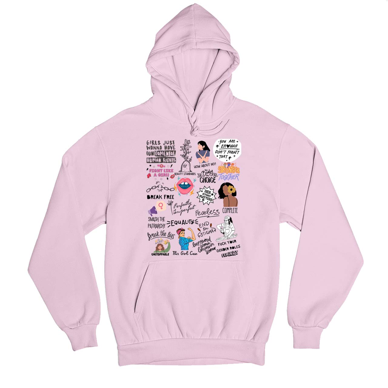 printed feminism doodle hoodie hooded sweatshirt winterwear printed graphic stylish buy online united states usa the banyan tee tbt men women girls boys unisex baby pink
