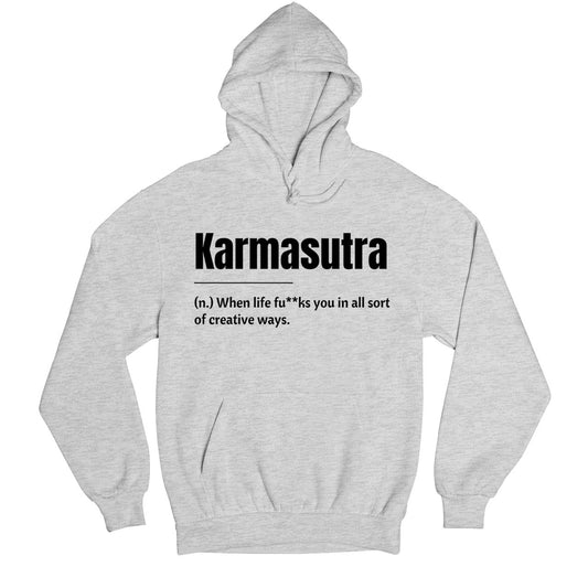 printed karmasutra hoodie hooded sweatshirt winterwear printed graphic stylish buy online united states usa the banyan tee tbt men women girls boys unisex gray