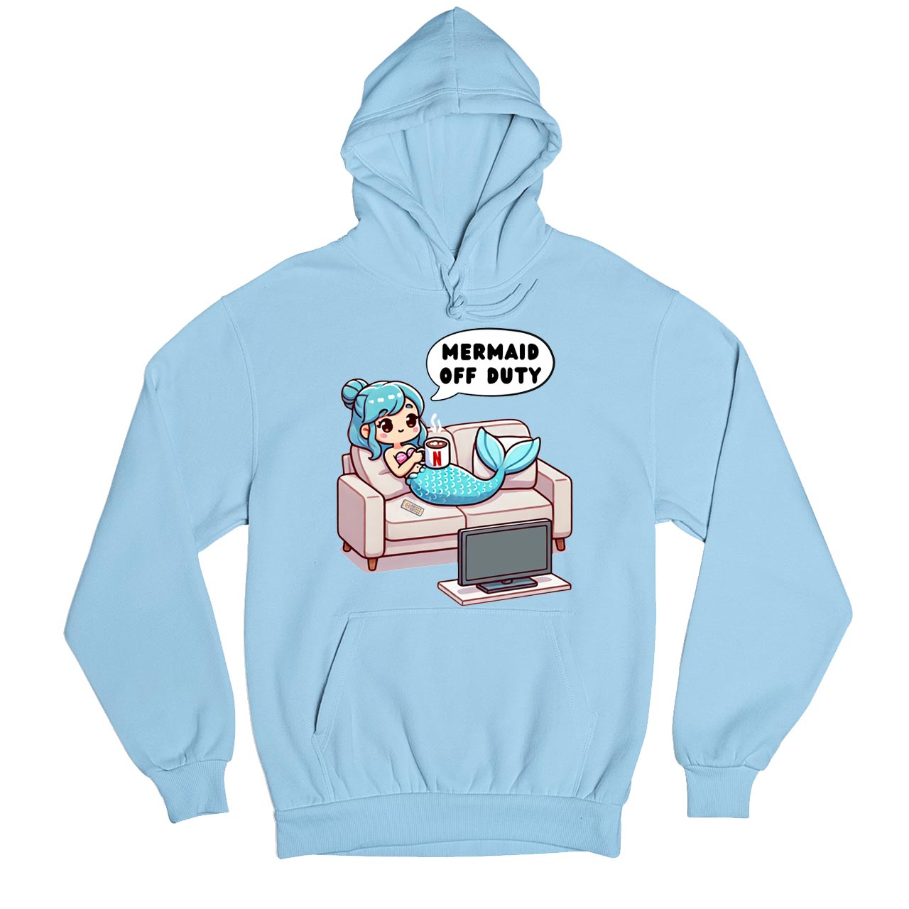printed mermaid off duty hoodie hooded sweatshirt winterwear printed graphic stylish buy online united states usa the banyan tee tbt men women girls boys unisex baby blue