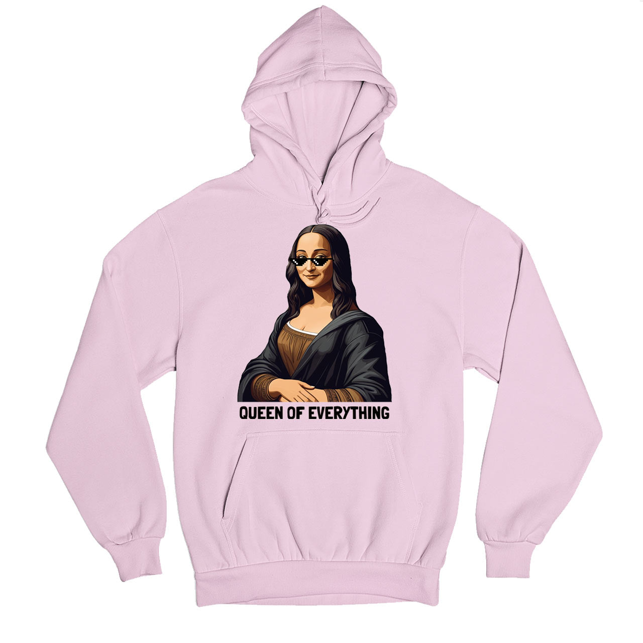 printed queen of everything hoodie hooded sweatshirt winterwear printed graphic stylish buy online united states usa the banyan tee tbt men women girls boys unisex baby pink