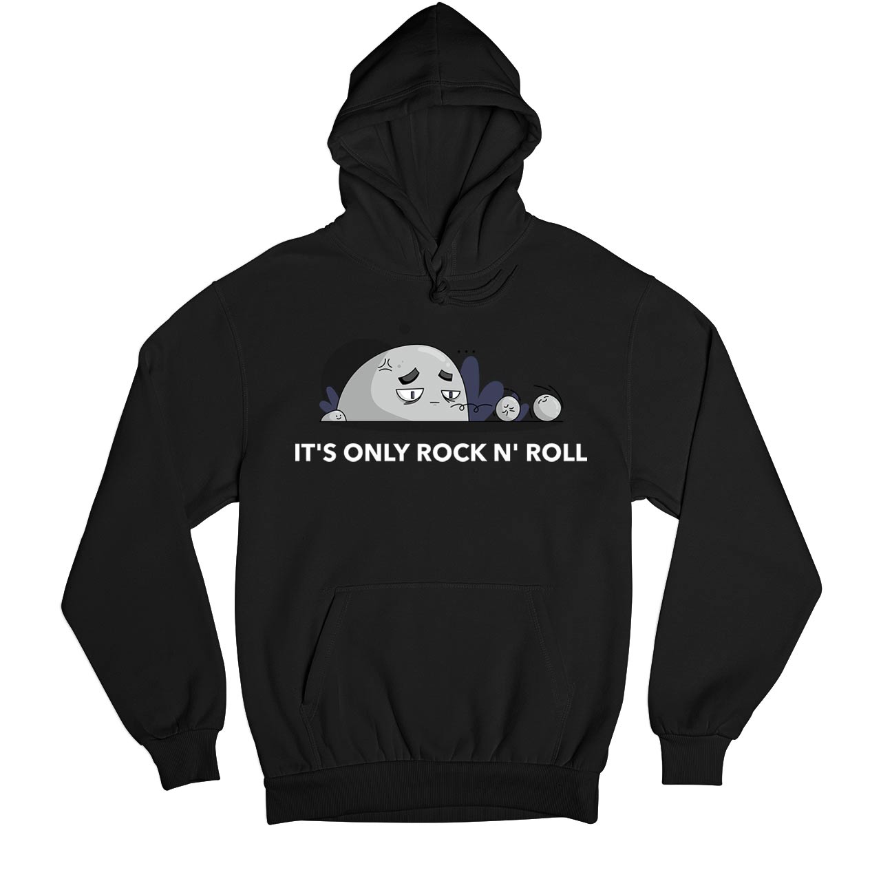 printed it's only rock n' roll hoodie hooded sweatshirt winterwear printed graphic stylish buy online united states usa the banyan tee tbt men women girls boys unisex black