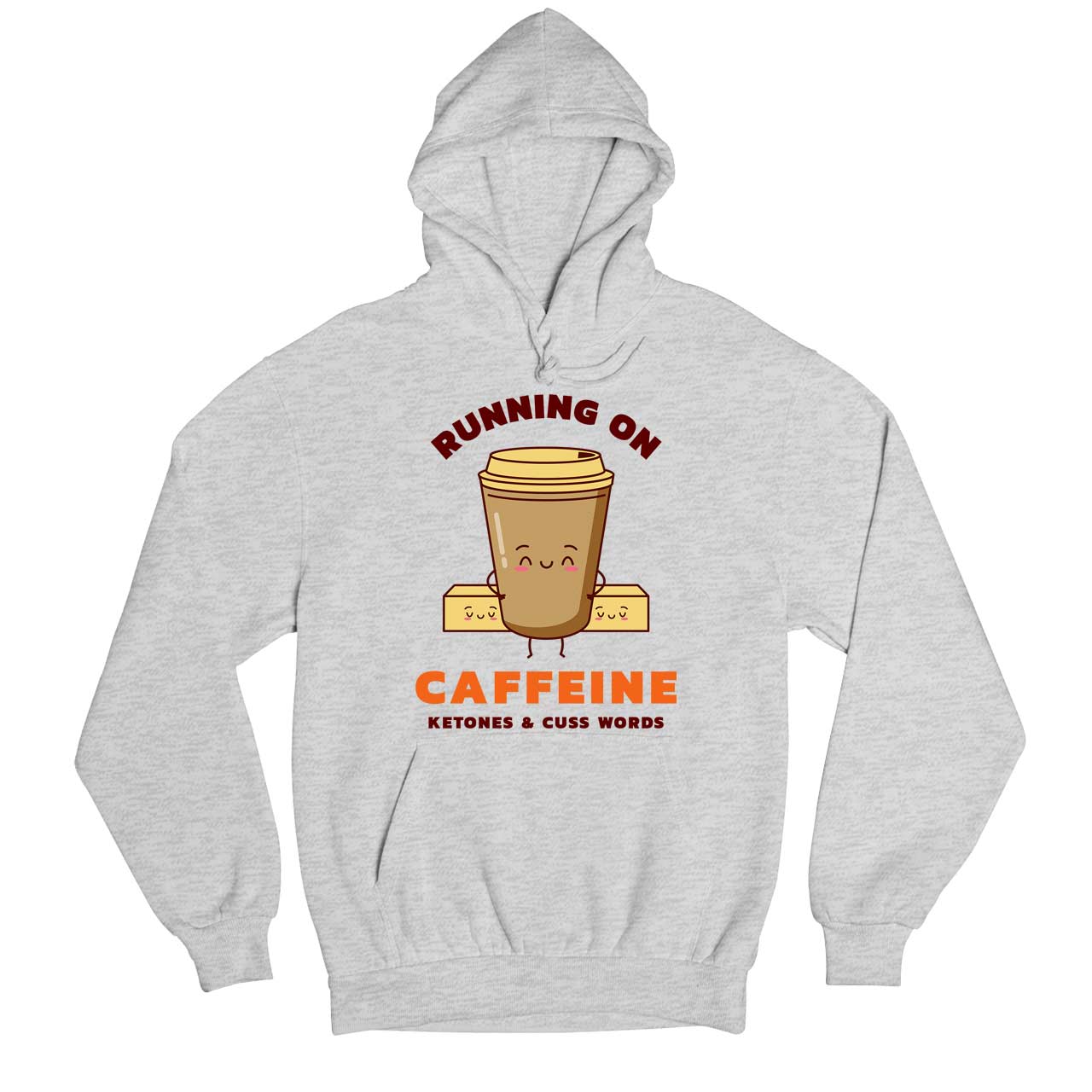 printed caffeine, ketones & cuss words hoodie hooded sweatshirt winterwear printed graphic stylish buy online united states usa the banyan tee tbt men women girls boys unisex gray 