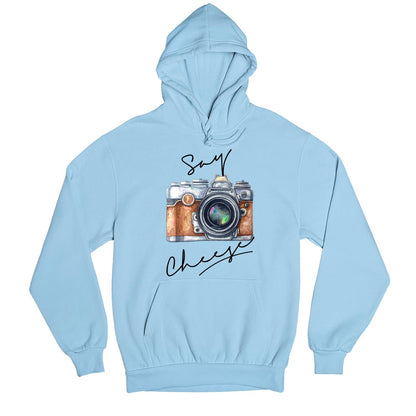 printed say cheese hoodie hooded sweatshirt winterwear printed graphic stylish buy online united states usa the banyan tee tbt men women girls boys unisex baby blue