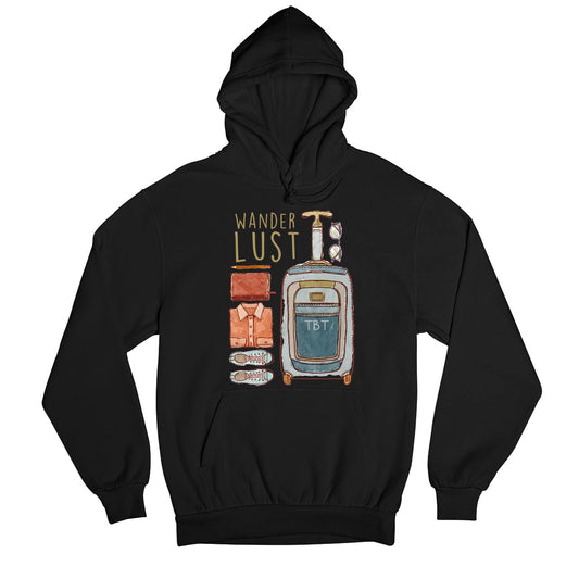 printed wanderlust hoodie hooded sweatshirt winterwear printed graphic stylish buy online united states usa the banyan tee tbt men women girls boys unisex black
