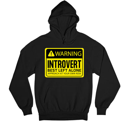 printed warning - introvert hoodie hooded sweatshirt winterwear printed graphic stylish buy online united states usa the banyan tee tbt men women girls boys unisex black