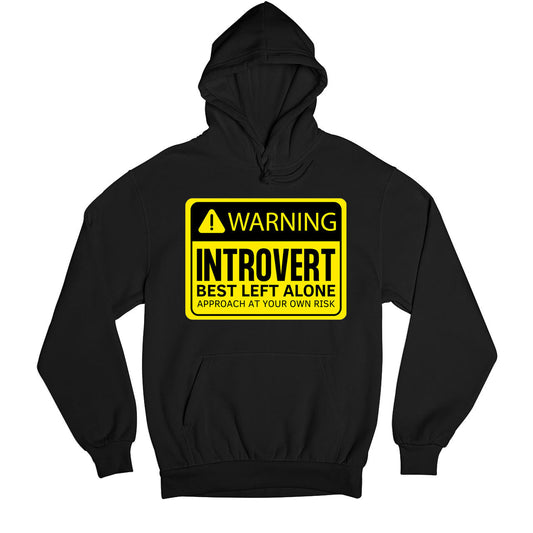 printed warning - introvert hoodie hooded sweatshirt winterwear printed graphic stylish buy online united states usa the banyan tee tbt men women girls boys unisex black