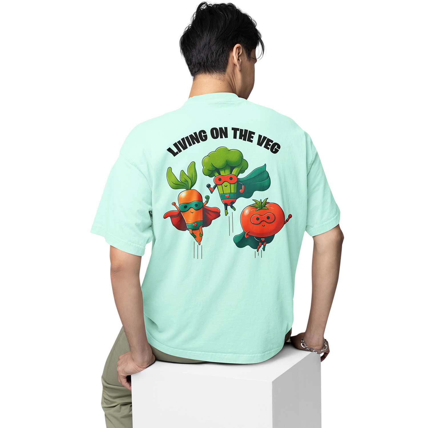 graphic printed oversized t shirt -  living on the veg mint green buy online india the banyan tee tbt men women girls boys unisex