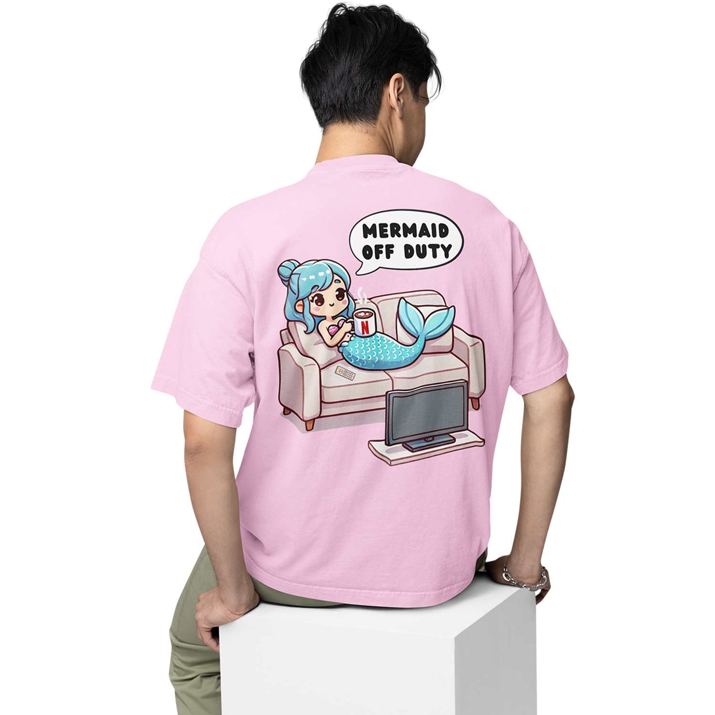 graphic printed oversized t shirt - mermaid off duty baby pink buy online india the banyan tee tbt men women girls boys unisex