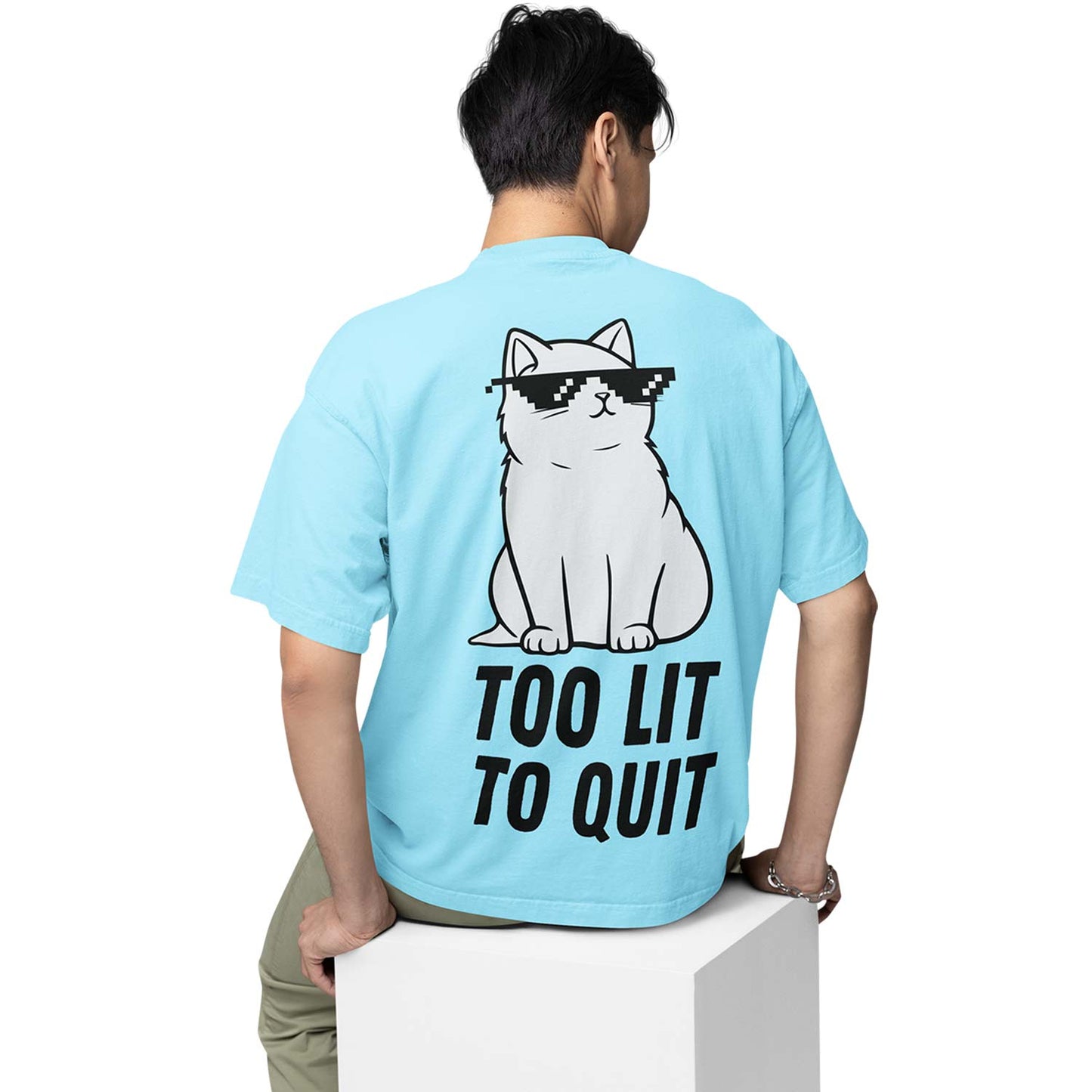 graphic printed oversized t shirt -too lit to quit baby blue buy online india the banyan tee tbt men women girls boys unisex