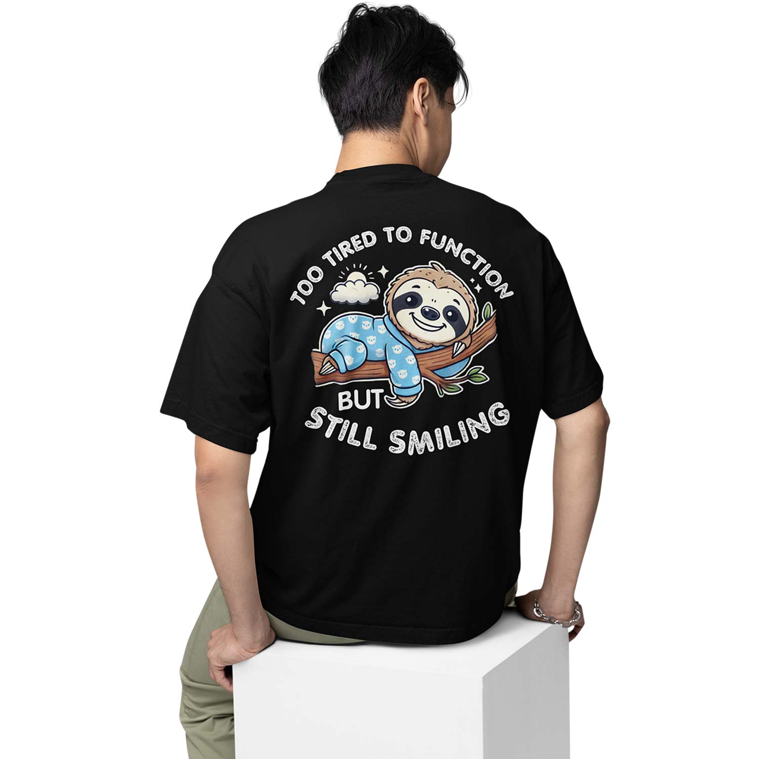 graphic printed oversized t shirt -  too tired to function black buy online india the banyan tee tbt men women girls boys unisex