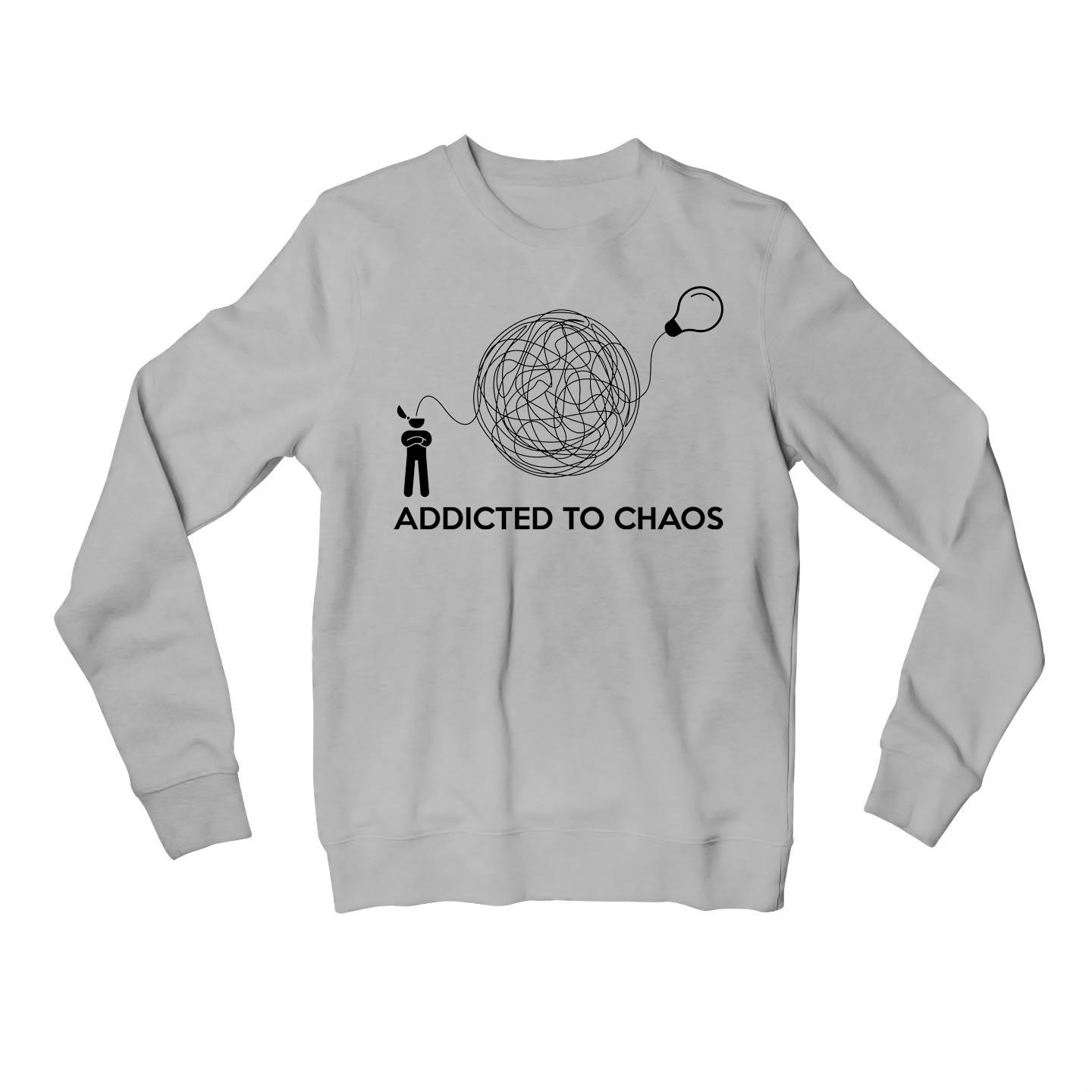 printed addicted to chaos sweatshirt upper winterwear printed graphic stylish buy online united states usa the banyan tee tbt men women girls boys unisex gray