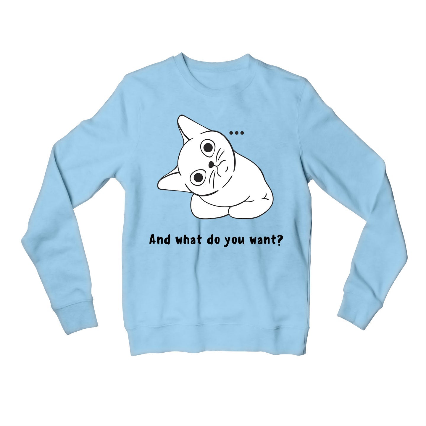 printed what do you want sweatshirt upper winterwear printed graphic stylish buy online united states usa the banyan tee tbt men women girls boys unisex baby blue